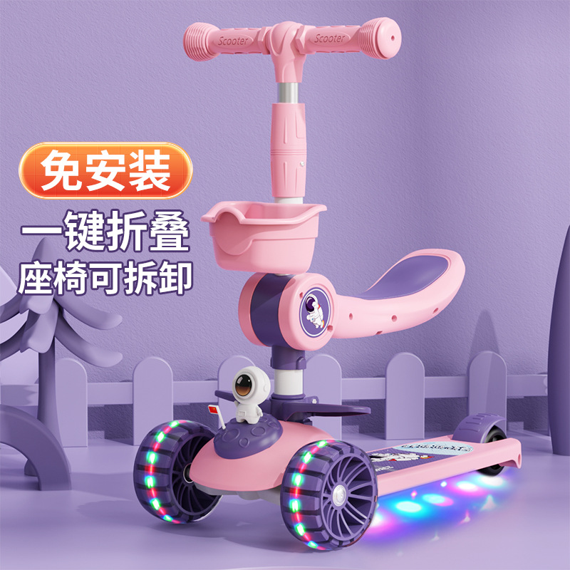 Niños de scooter con asiento plegable 2-6-10 años de edad niños y niñas tres en uno scooter con pedal