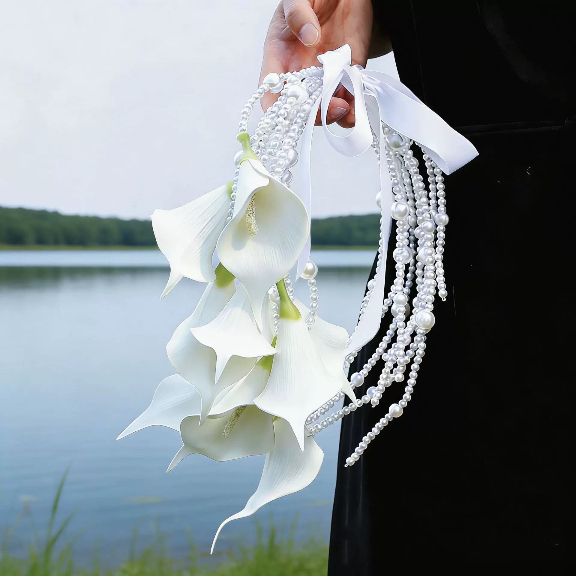 INS风仿真马蒂莲珍珠手捧花婚礼户外摄影道具创意出片手捧花 礼物