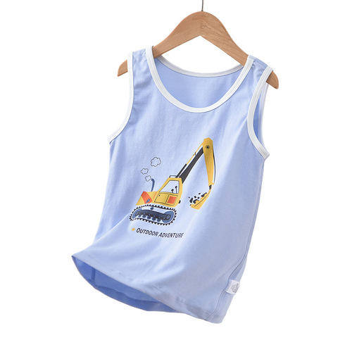 Children's cartoon print pure cotton sleeveless undershirt for boys, simple and comfortable, 2025 summer unlined top