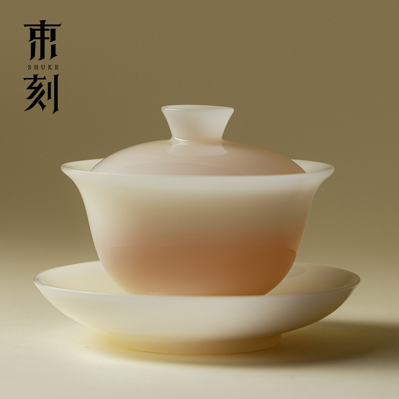 High-Quality Jade Porcelain Three-Piece Gaiwan Set for Home Use, Exquisite Large-Capacity Tea Bowl That Doesn'T Burn Hands