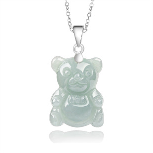 Natural Burma A goods Jade light green bear pendant S925 silver necklace glutinous jade pendant women's wholesale