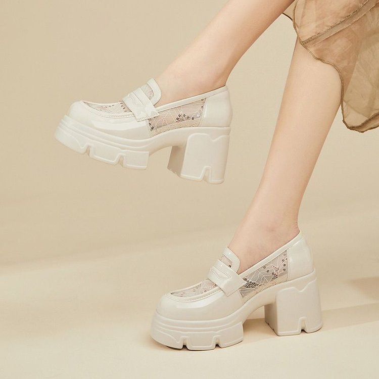 Zapatos de malla negra de fondo grueso Lefour mujeres verano transpirable versátil 2026 estilo británico para aumentar la altura delgada zapatos de cuero zapatos individuales