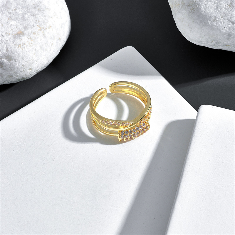 Fashion Geometric Copper Open Ring Inlaid Zircon Zircon Copper Rings