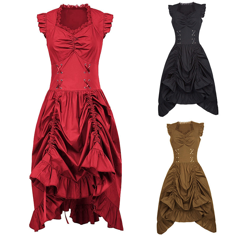 Cross-border Amazon European and American plus size Gothic Victorian pleated ruffled dress stage costume