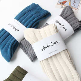 品质很决2025秋冬85棉粗线双针男袜40-44码纯色中筒袜男批发70克