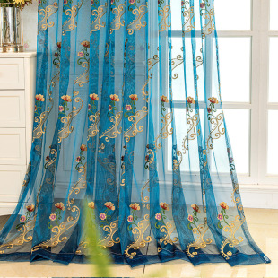 High-grade Embroidered Window Screen American Pastoral Flowers Living Room Bedroom Balcony Dining Room Gauze Curtain Light Transmission Curtain Finished Products