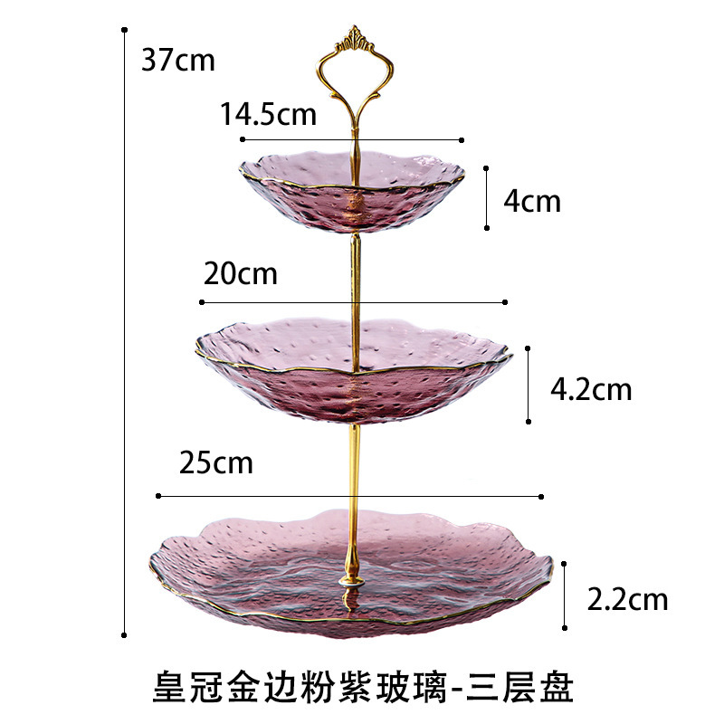 Lujo ligero Viento Phnom Penh vidrio de tres capas de frutas bandejas de alta calidad creativas dulces caseras pastel snack bandejas al por mayor