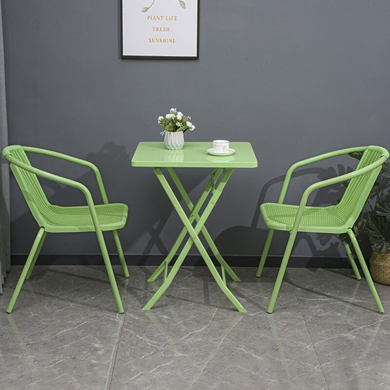Balcony Table and Chair Set for Milk Tea Shop, Casual Small Tea Table, Iron Art Simple Folding Chair, Trendy Outdoor Table and Chair Set, Three-Piece Set