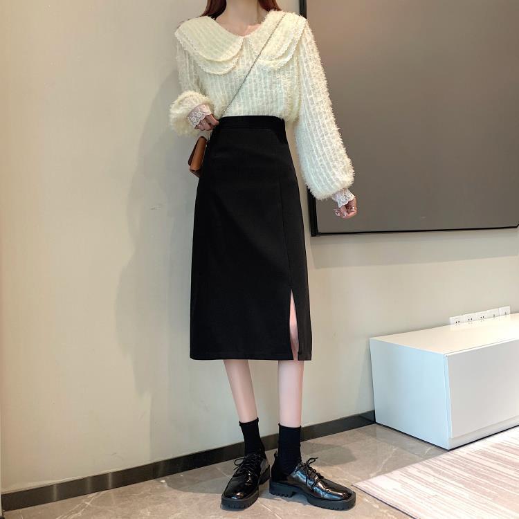 Summer New Large Size Split Half-length Skirt High Waist Mid-length Thin A- line Skirt Slimming One-step Hip Skirt for Women