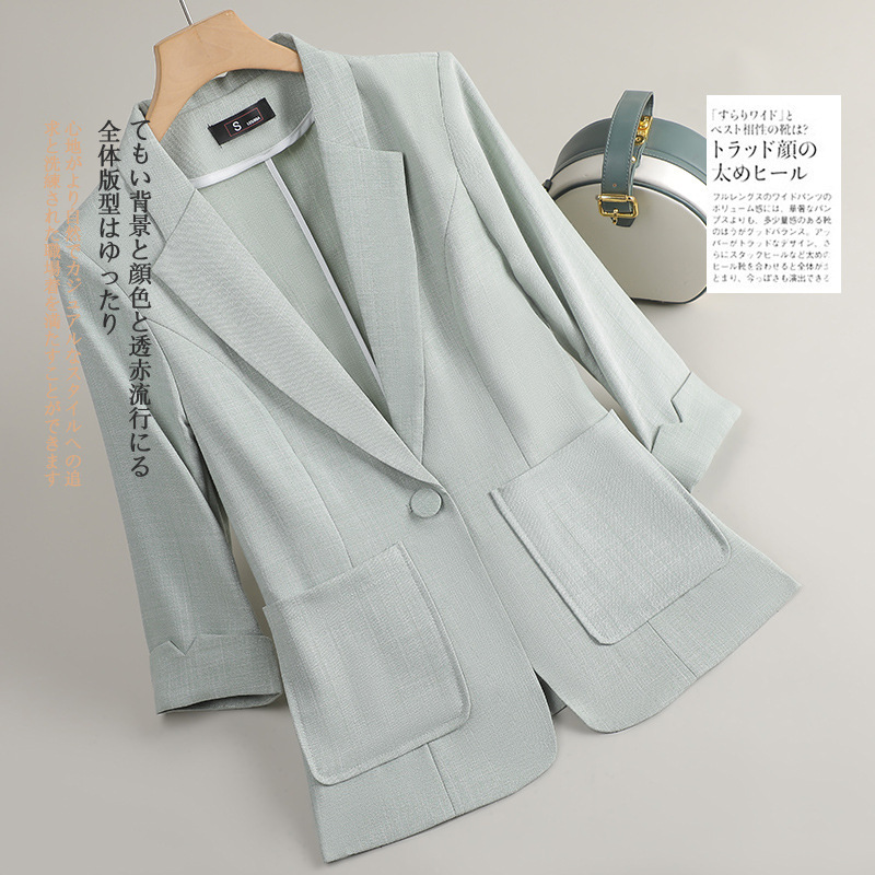 Linen Blazer Women's 2025 New Summer Thin Casual Three-Quarter Sleeve Short Cotton and Linen Suit for Small People