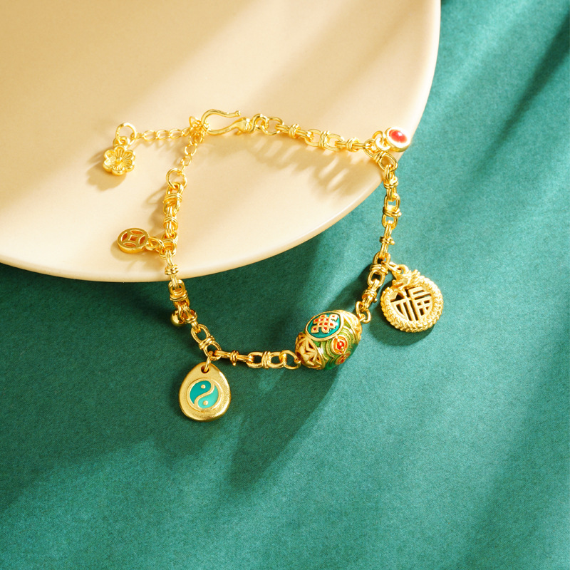 Vietnam Sha Jin Fengxiang Yun Tai Chi Fu pulsera chapado en oro no se desvanecerá retro joyería Yiwu al por mayor