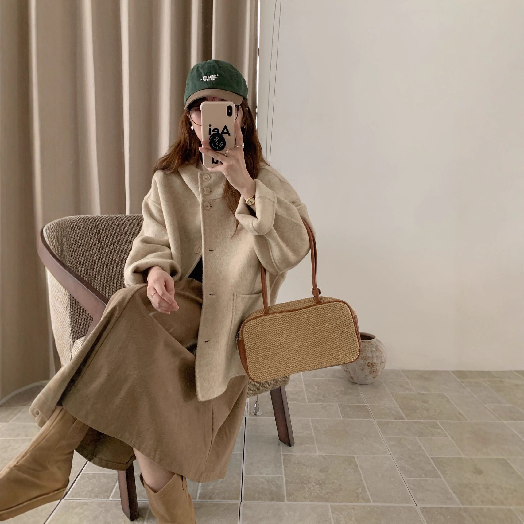 2025秋冬连帽宽松大码学院短款小个子双面呢羊毛大衣女外套