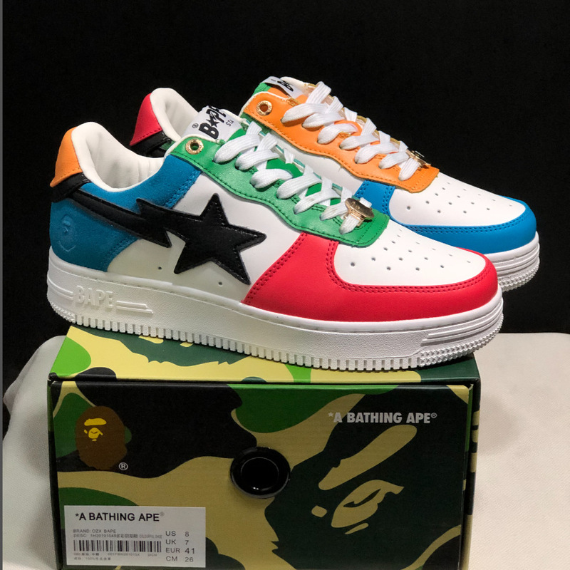 Bape Sta猿人頭空軍連名漫威白黒パンダの漆皮の厚い底が高くなりました。|undefined