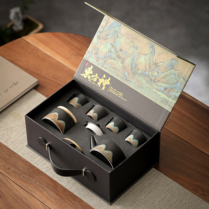 千里江山茶器セット家庭用日本式ティーポットセット陶磁器工夫茶器セットセットギフトボックス|undefined