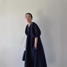 高定新款日本ins设计师复古连衣裙宽松显瘦休闲长裙