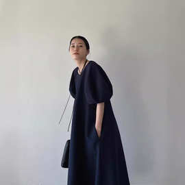 高定新款日本ins设计师复古连衣裙宽松显瘦休闲长裙
