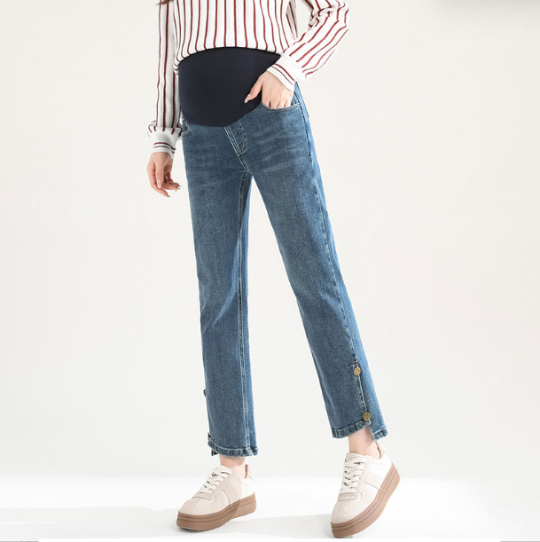 [Loss Clearance] Pregnant Women's Pants Fashion Spring and Autumn Wear Nine-point Straight Tube Cigarette Jeans Autumn New Long