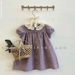 女童夏裝連衣裙寶寶洋氣兒童個性潮韓版鏤空花邊領文藝淑女公主裙