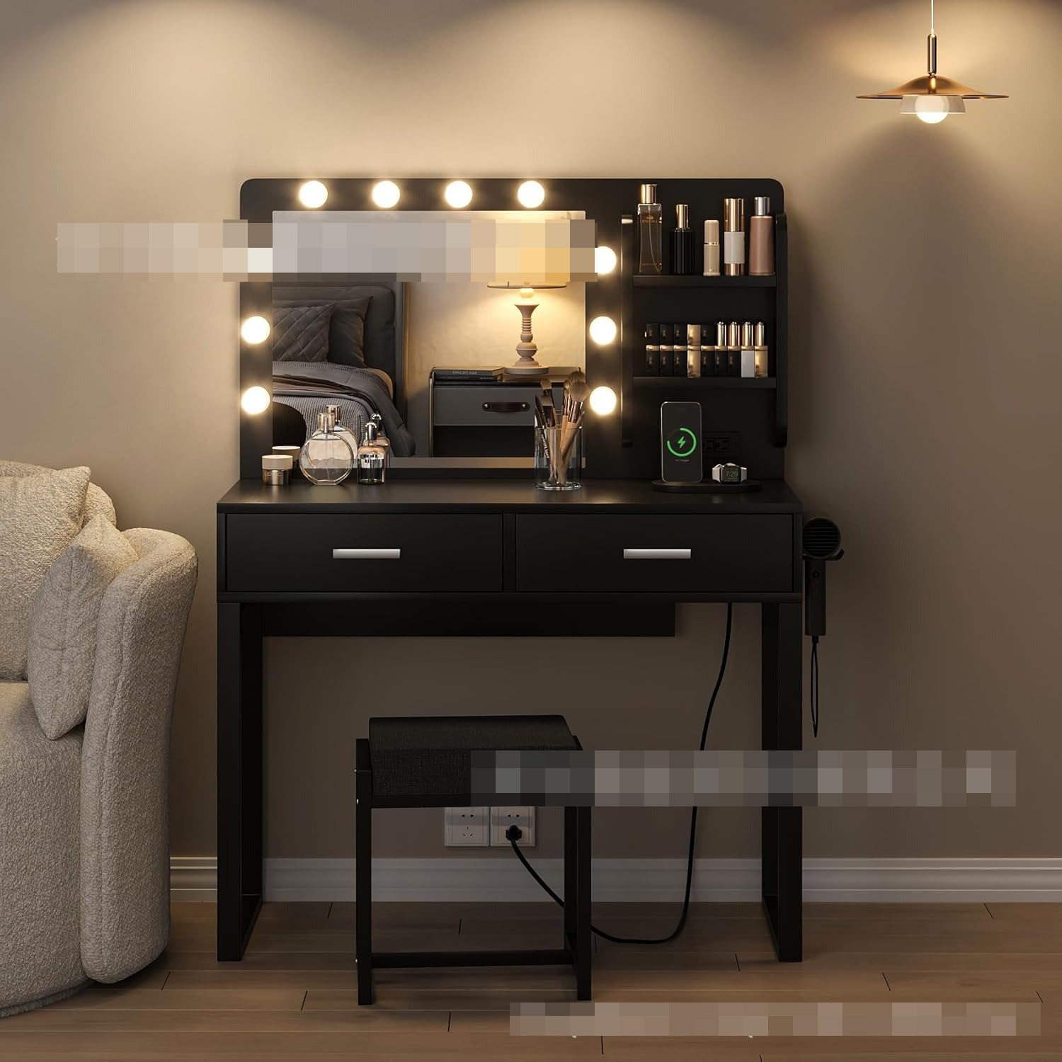 Factory Direct Sales Industrial Style Iron Frame Dressing Table Stable and Durable Bedroom Storage Mirrored Iron Wood Combination Dressing Table