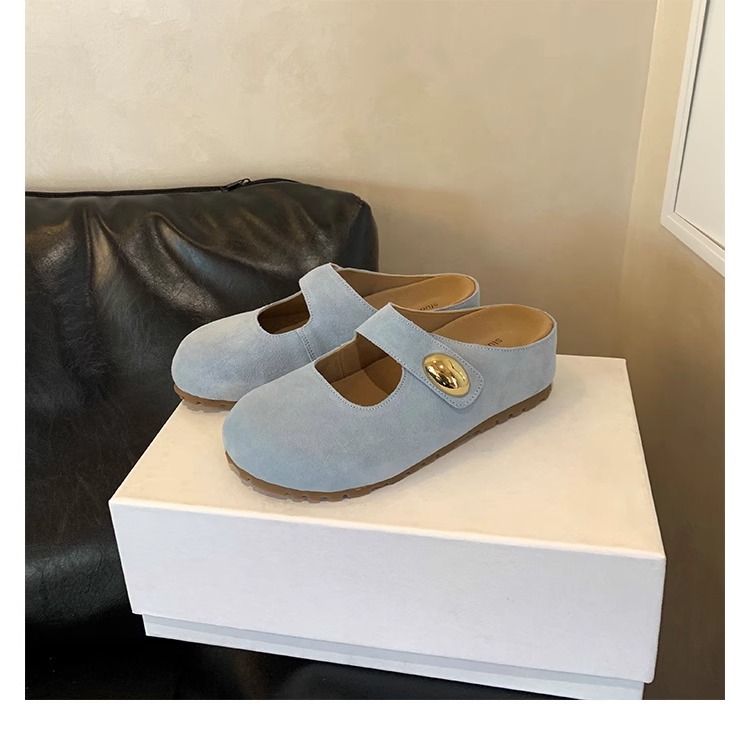 El nuevo estilo de verano de Grape Mom aumenta 5cm ~ Xiaojindou cabeza redonda suave linda Mary Jane suela gruesa media pantuflas mujer