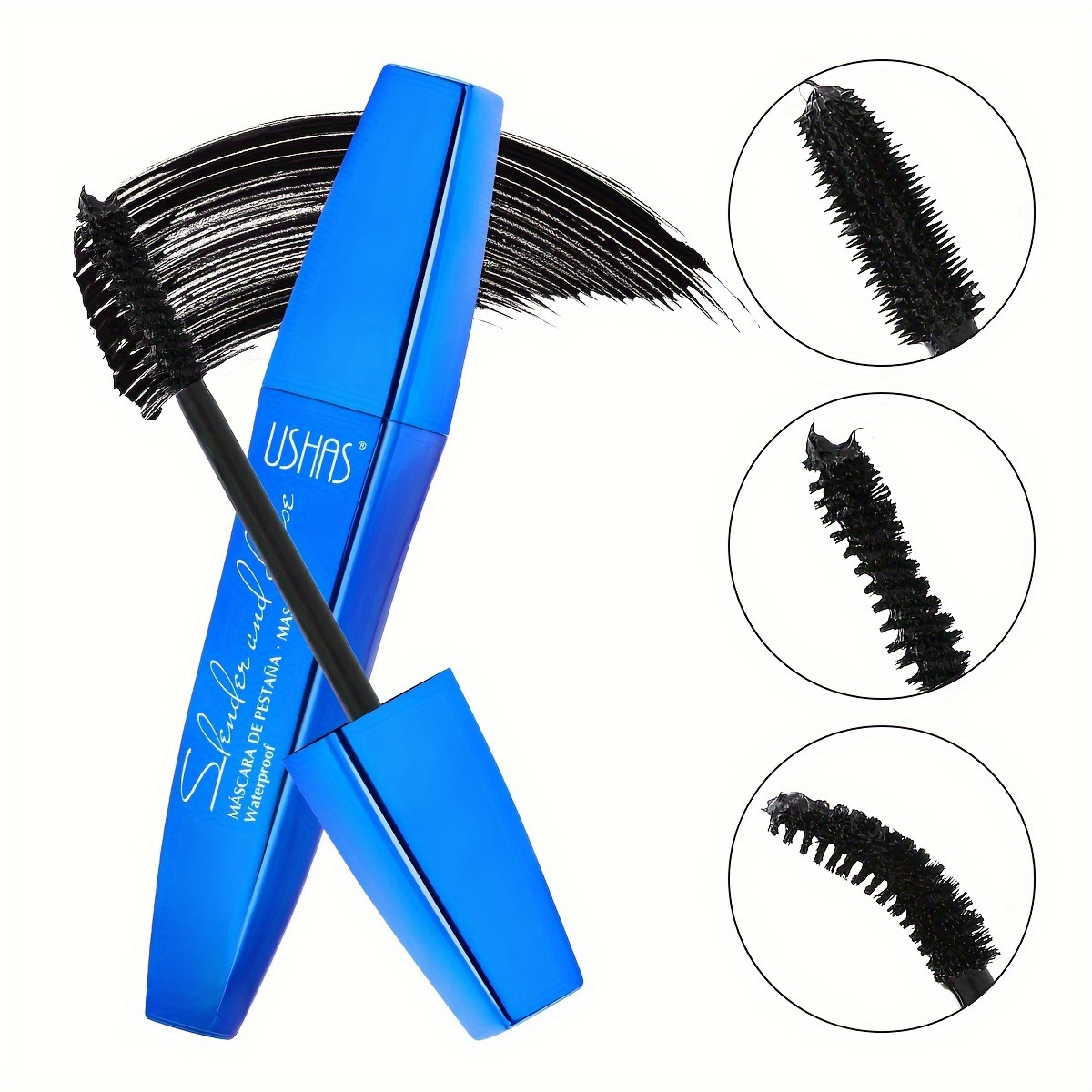 Máscara de pestañas de punto transfronterizo de USHAS europea y americana, pestañas rizadas naturales gruesas y largas, pestañas negras MA1089