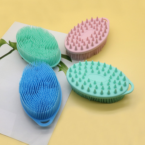 Infant soft bristle hair wash and bath brush, massage and cleaning brush, shower scrub brush, silicone bath brush with bag and hanging holes