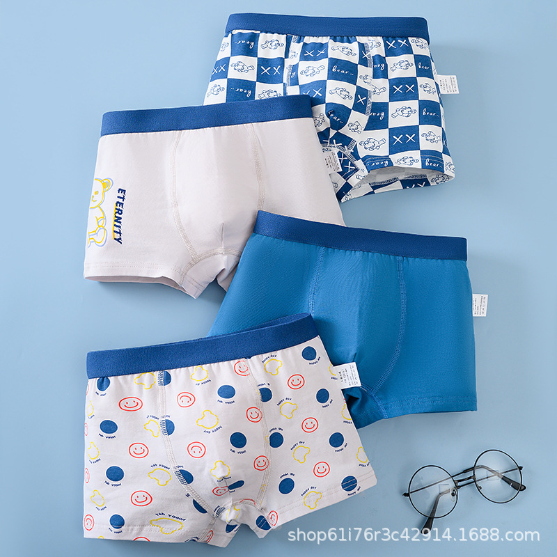 Cross-Border Direct Sales Pure Cotton Boys' Boxer Briefs Printed Cartoon Underwear Boys' Four-Corner Combed Cotton Children's Underwear Boys