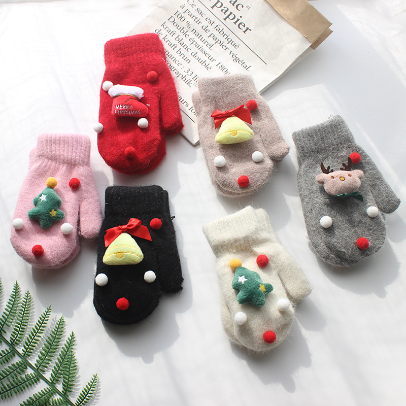 韩系秋冬女士手套圣诞礼物卡通可爱兔毛针织儿童加厚保暖学生手套