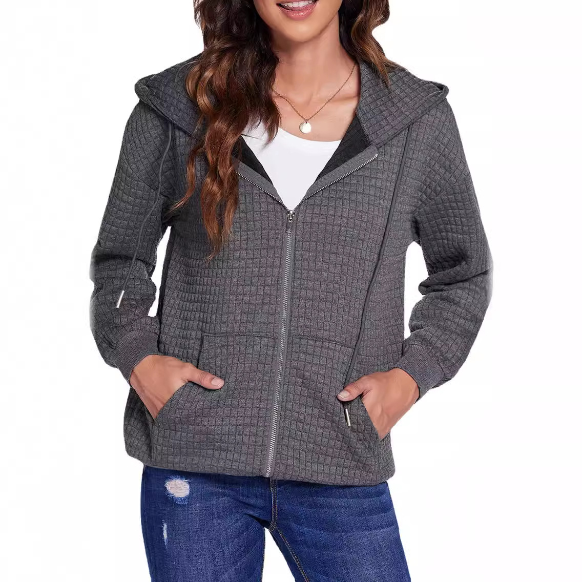 Sudadera con Capucha y Cierre de Cremallera para Mujer de Poliéster