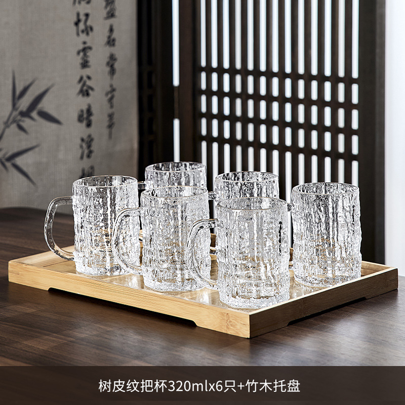 나무 껍질 패턴 맥주 컵 320ML/6 대나무 트레이