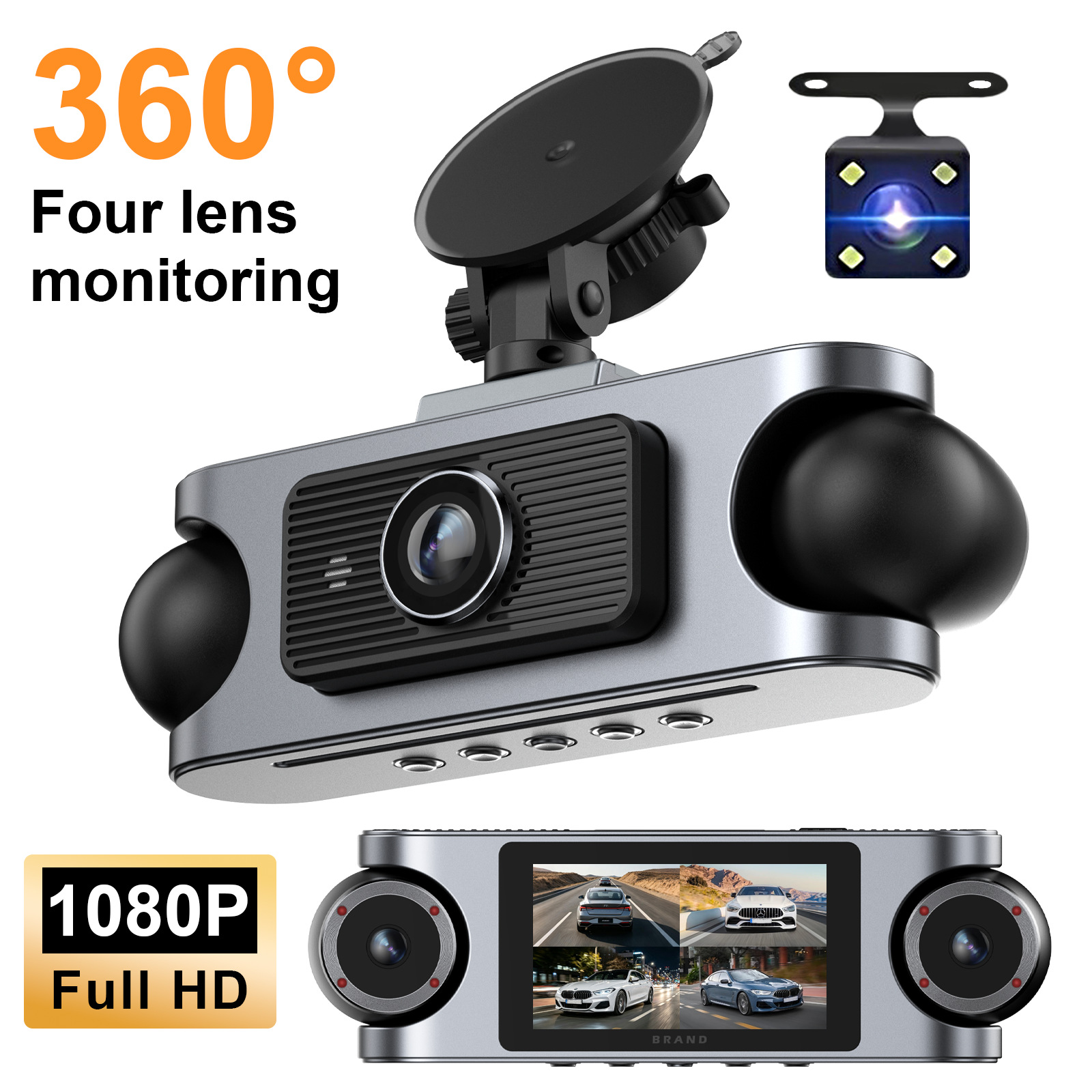Zkcamspy Cross-Border New Product 360 ° High-Definition 1080P 4-Lens In-Car Front and Rear Dash Cam