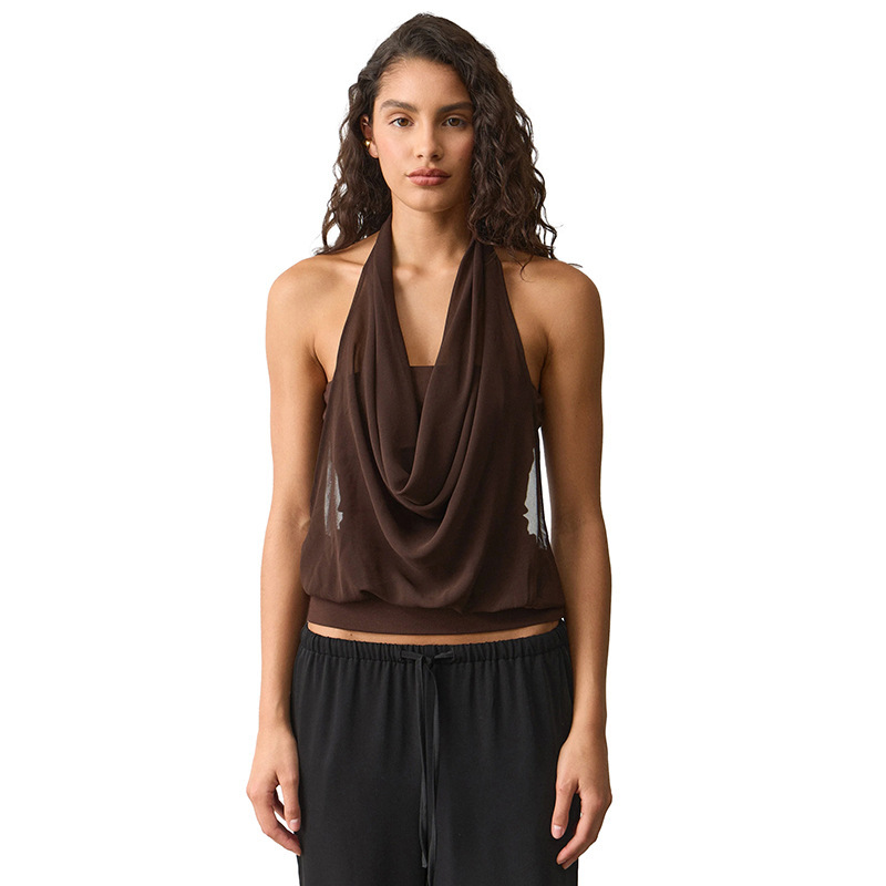 2026 primavera y verano nuevo temperamento de moda sin mangas cuello colgante laminado camiseta de espalda de mujer image 5