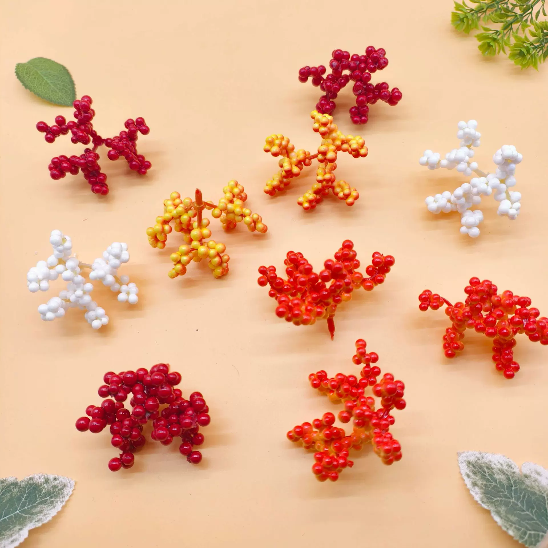 仿真泡沫粒三叉红果发财果圣诞藤条摄影道具圣诞装饰假冬青果批发
