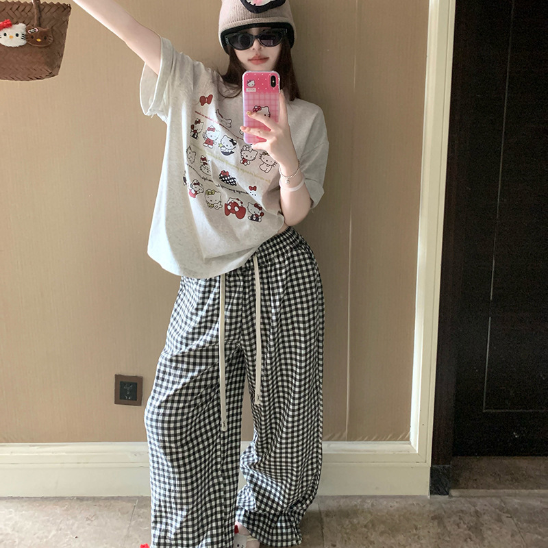 New Spring and Summer Women's Round Neck Pajamas Short-sleeved Trousers Thin Cotton Cartoon Casual Home Wear suit