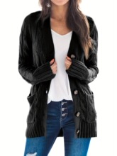 I 67383 V Neck Single Button Long Sleeve Knit Cardigan ŷ��