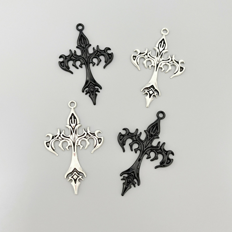 Retro Alloy Jewelry Accessories Gothic Flame Cross Ancient Vine Pattern Cross Pendant Sweater Chain Pendant
