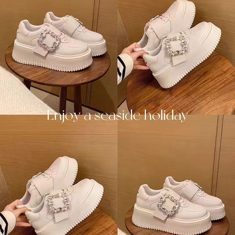 Su Yinyin Microfiber Diamond Buckle Wear-Resistant Rhinestone Thick-Soled Casual Sports Sneakers Women's White Shoes with Increased Height Spring Women's Shoes Su Yinyin Microfiber Diamond Buckle Wear-Resistant Rhinestone Thick-Soled Casual Sports Sneakers Women's White Shoes with Increased Height Spring Women's Shoes