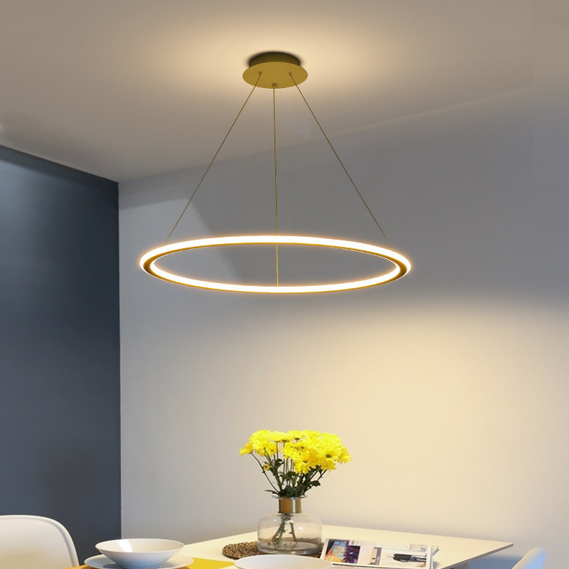 Mercado puro moderno simple sala de comedor led círculo diagrama candelabros de comedor lámparas nórdicas mesa de comedor sin