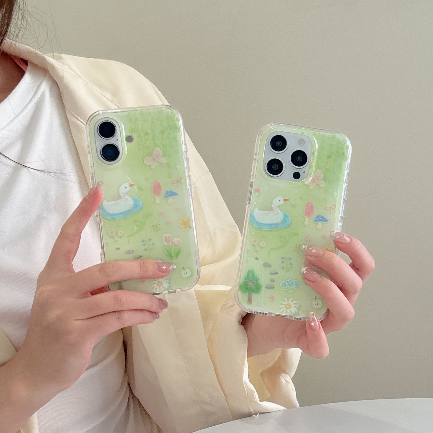 Primavera pintura al óleo flor pato para Apple 16pm funda para teléfono móvil iphone14 fresco 15ProMax nuevo 13