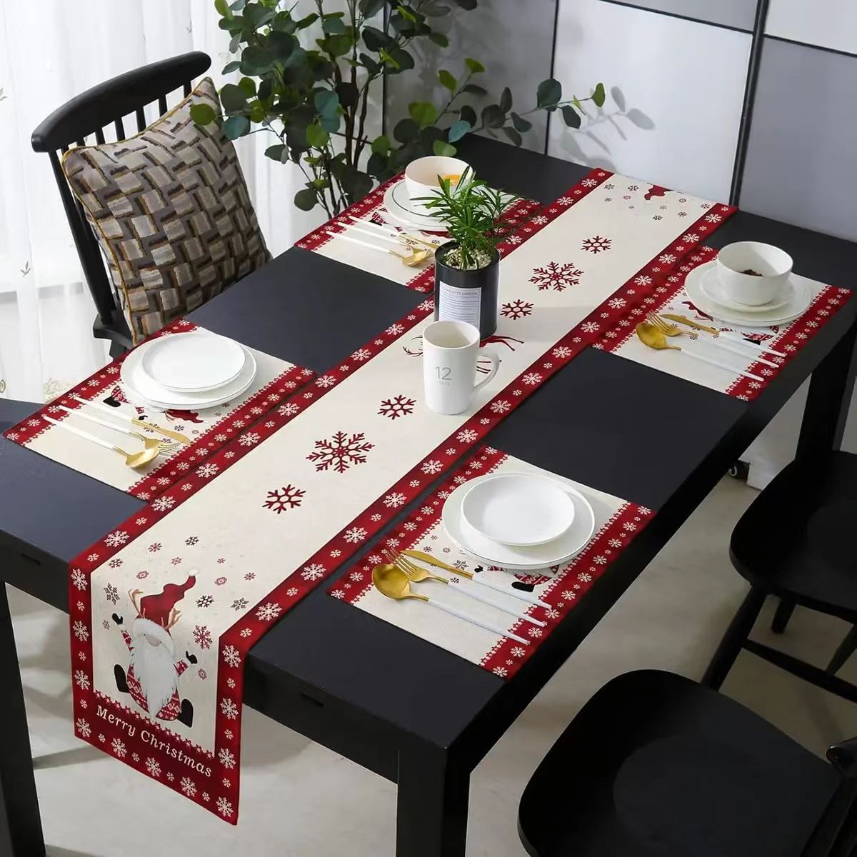 Nuevo cojín de mesa de Navidad 5 piezas Amazon lino impresa manto de mesa de dibujos animados restaurante manto de mesa de Navidad aislante