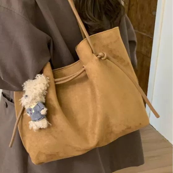 休闲大容量包包2025新款复古麂皮绒女士单肩包约姿外出上班托特包