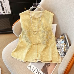夏のレトロな重工の刺繍の高級感の新しい中国式の改良の唐の服装の新国の風の百合の女性の馬は新型のコートを挟みます。