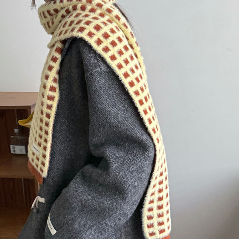 巧克力配色棋盘格撞色格子围巾冬季氛围感保暖简约bai搭女围脖男|undefined