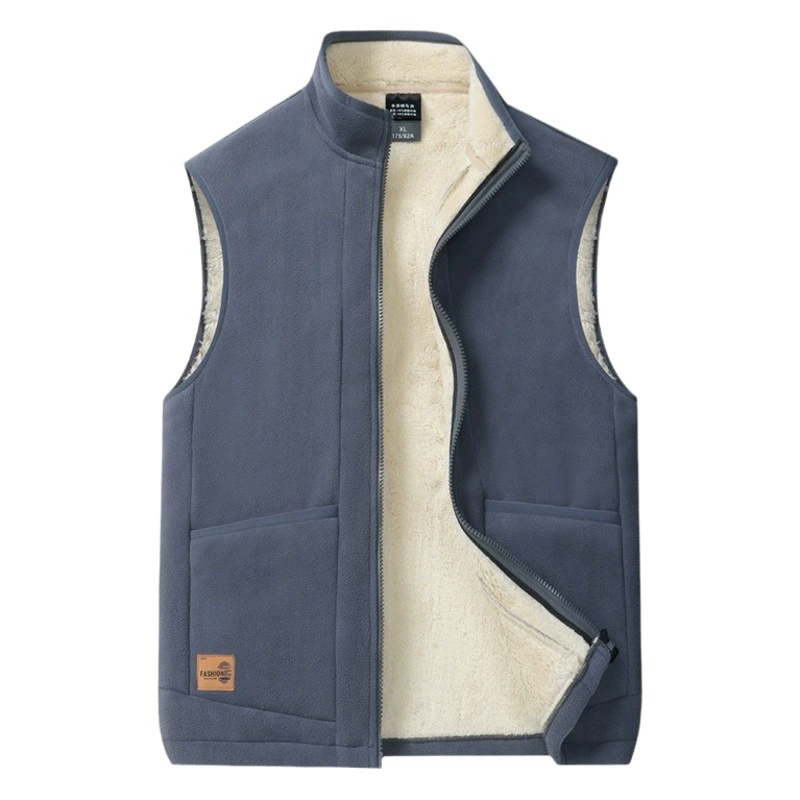 Мужской теплый жилет из овечьей шерсти на осень и зиму, повседневный, с воротником-стойкой, на флисовой подкладке, без рукавов, двусторонний флис, куртка-жилет для трансграничной торговли