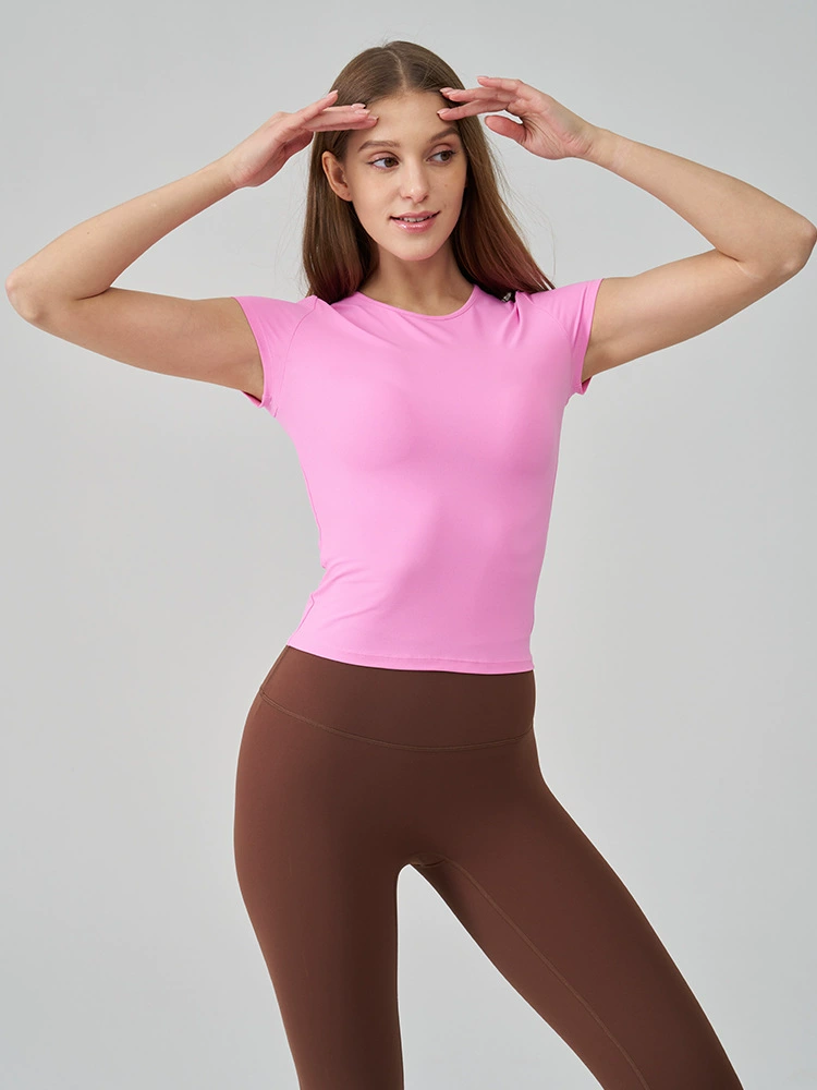 Летняя быстрая сушка спортивная йога одежда, slim fit, круглый воротник, облегающая, с коротким рукавом
