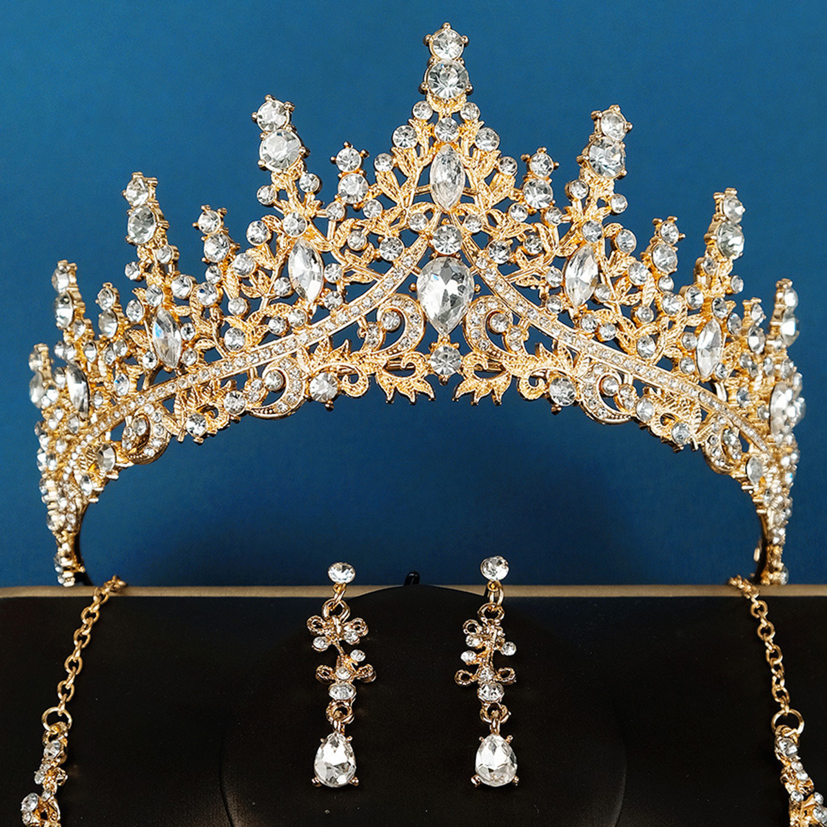 Inlay Design Retro Style Retro Women's Water Droplets Alloy Inlay Zircon Crown