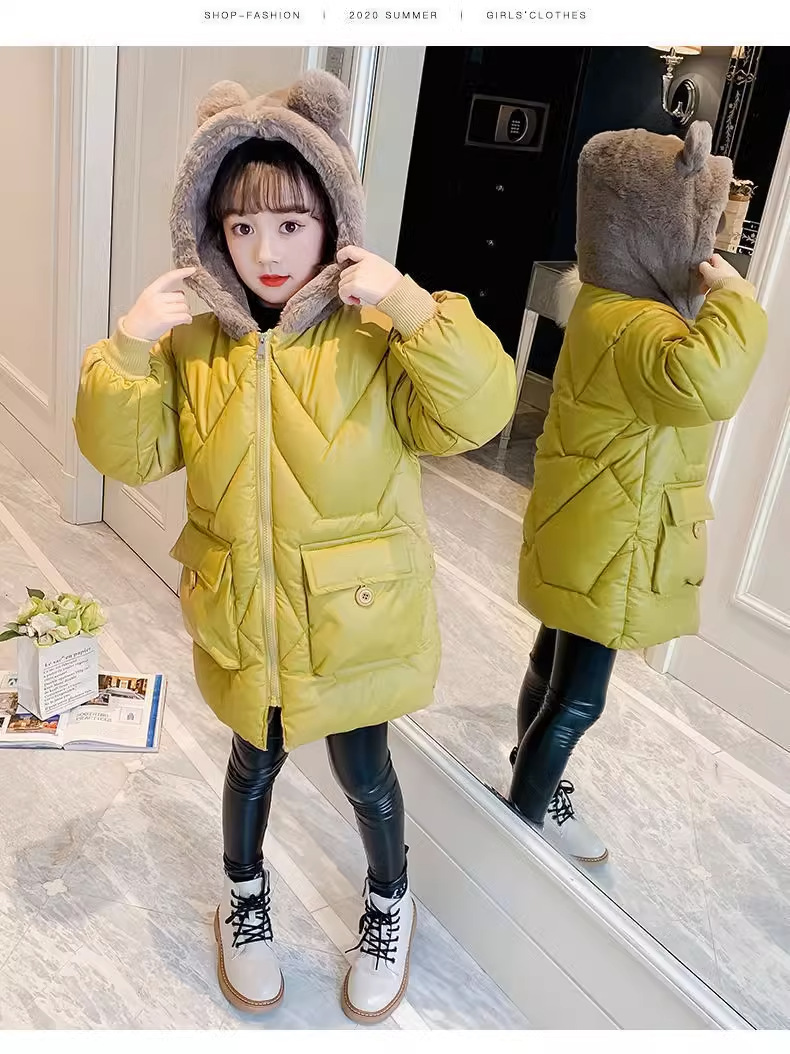 Mit Baumwolle verdicktes Winteroutfit für Mädchen, 2023 neue mittelgroße bis große Kinder-Daunenjacke, süße Mitte_voghion.com