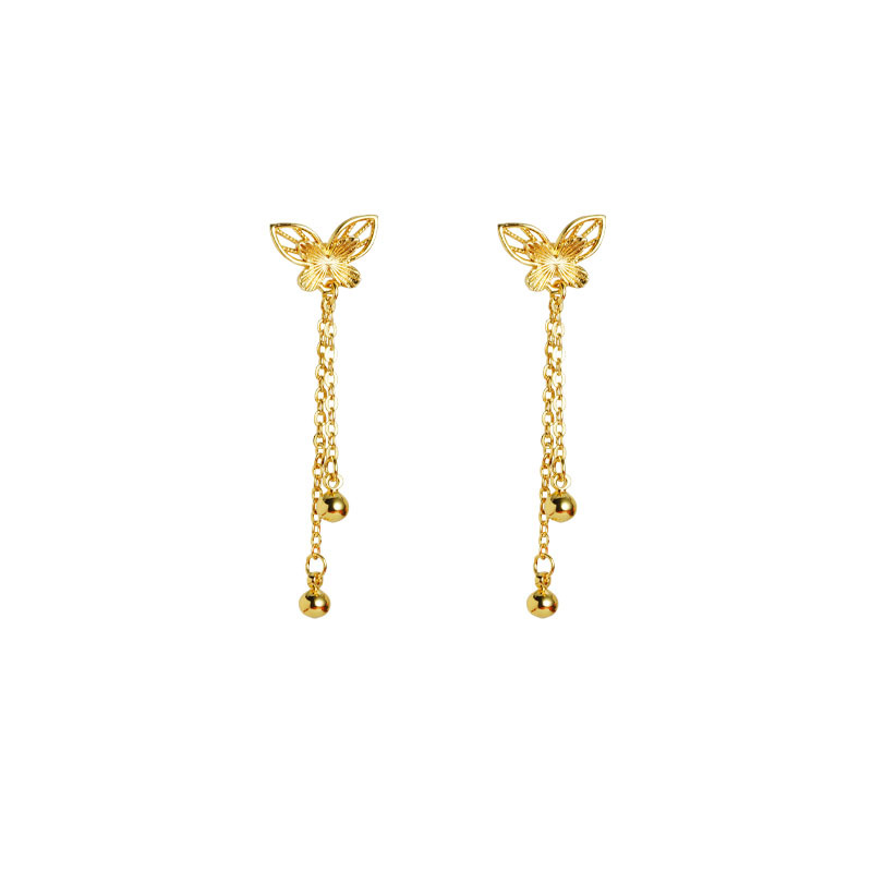 Pendientes de oro de arena de Vietnam, diseño retro, filigrana hueca, cuentas de mariposa, pendientes de borla, fabricante de joyas de moda nacional femenina