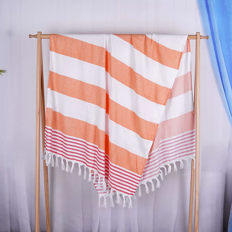 유러피언 스트라이프 태슬 비치 타월-오렌지