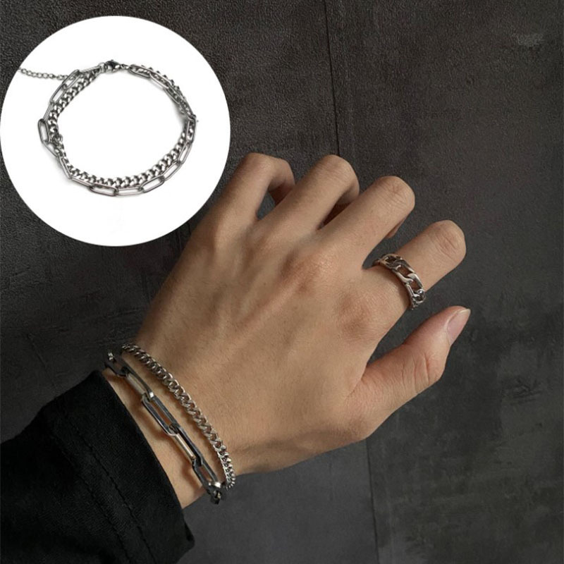 Nuevos productos transfronterizos europeo-americanos, pulsera de amistad sencilla de doble capa con cadena de hip-hop, creativa y moderna._voghion.com